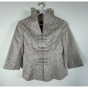 LanVie Womens High Neck Toggle Closure Jacket Textured Brocade Silk Beige 6 NWOT